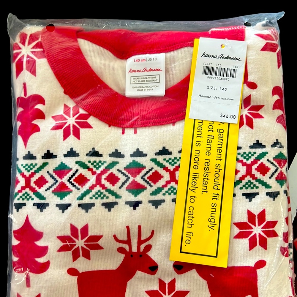 Hanna Anderson Reindeer Christmas Pajamas, Size 10 (140)